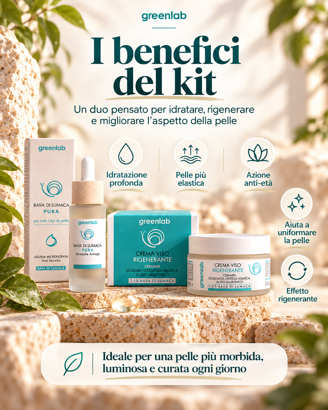 Crema viso Idratante e Rigenerante Antiage + Bava Pura al 100% - LA BASE DELLA SKIN CARE PER TUTTI I TIPI DI PELLE