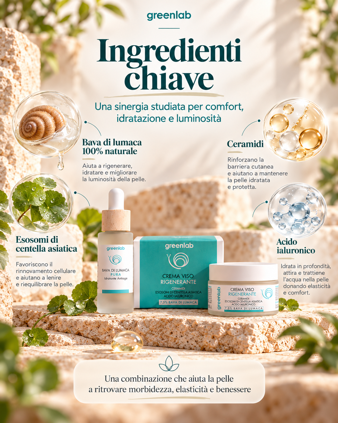 Crema viso Idratante e Rigenerante Antiage + Bava Pura al 100% - LA BASE DELLA SKIN CARE PER TUTTI I TIPI DI PELLE
