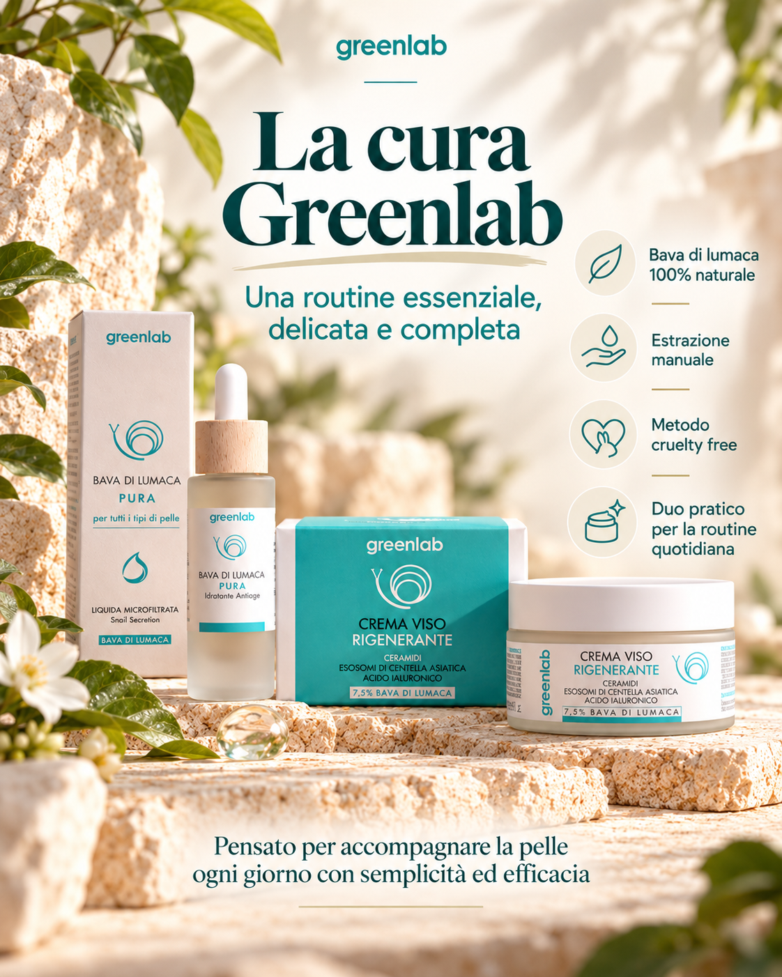 Crema viso Idratante e Rigenerante Antiage + Bava Pura al 100% - LA BASE DELLA SKIN CARE PER TUTTI I TIPI DI PELLE