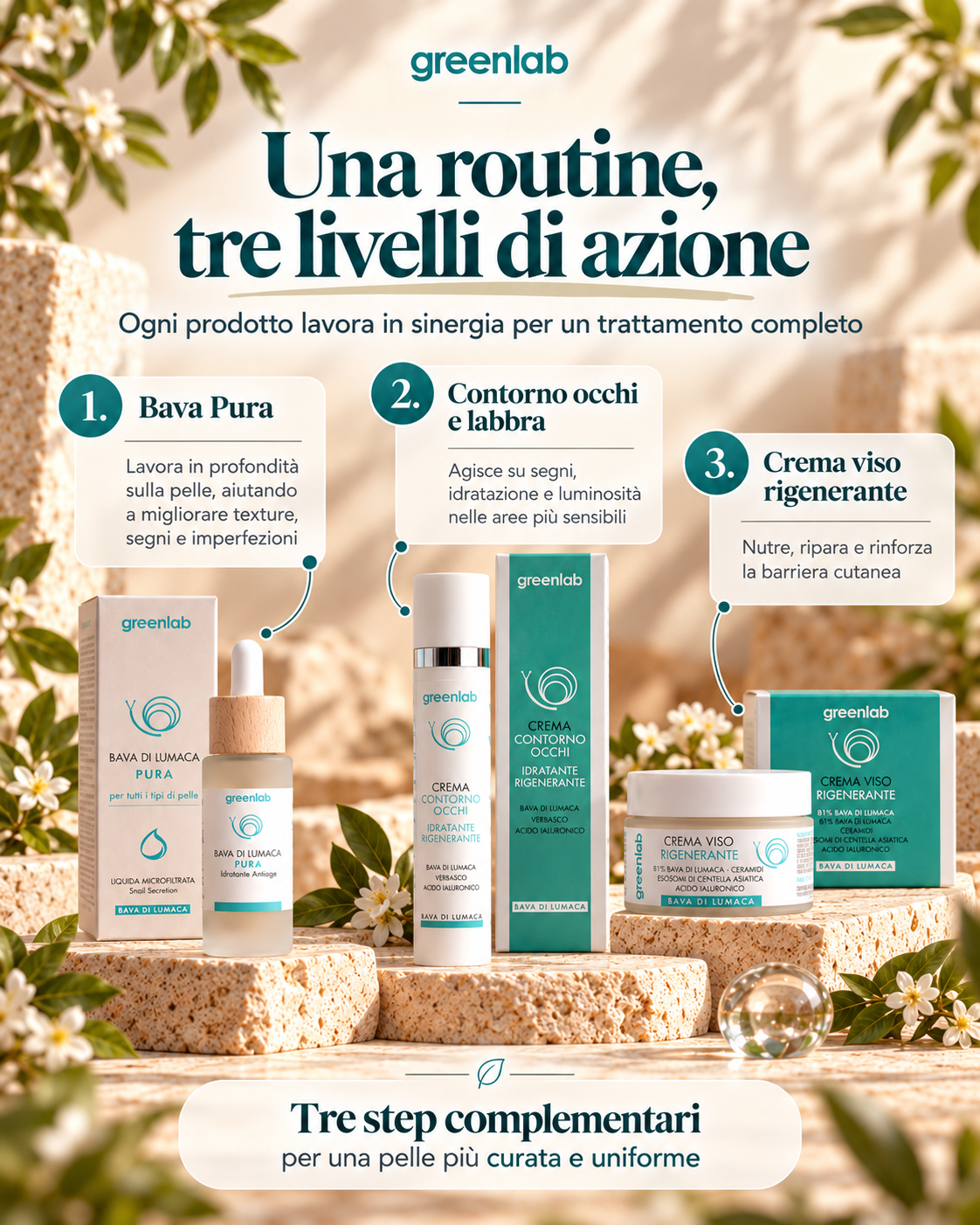 ROUTINE COMPLETA PRO - Crema Viso + Contorno Occhi & Labbra + Bava Pura - TRATTAMENTO COMPLETO