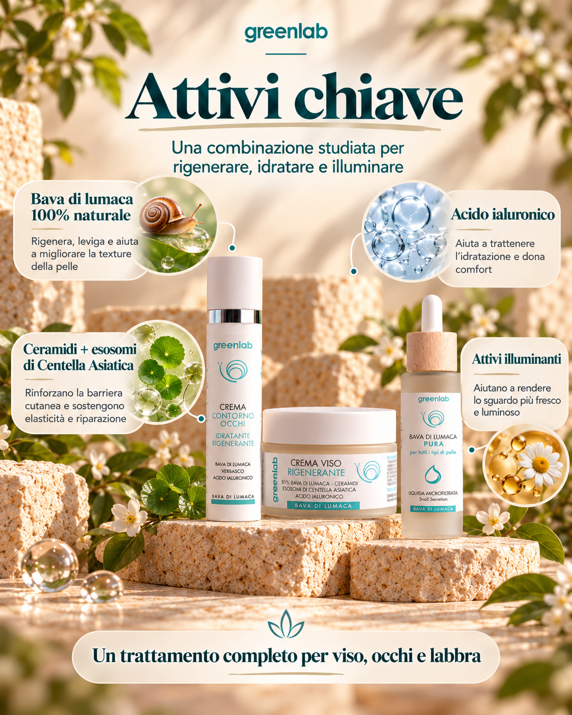 ROUTINE COMPLETA PRO - Crema Viso + Contorno Occhi & Labbra + Bava Pura - TRATTAMENTO COMPLETO
