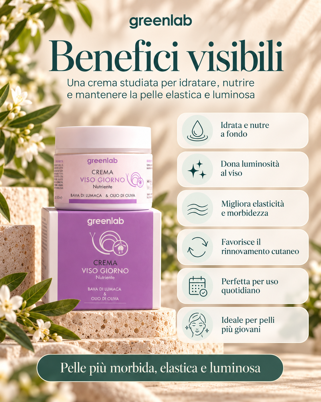 Crema viso Bava di lumaca e Olio d'oliva - Super nutriente ed idratante