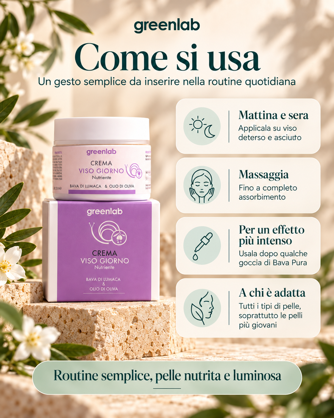 Crema viso Bava di lumaca e Olio d'oliva - Super nutriente ed idratante