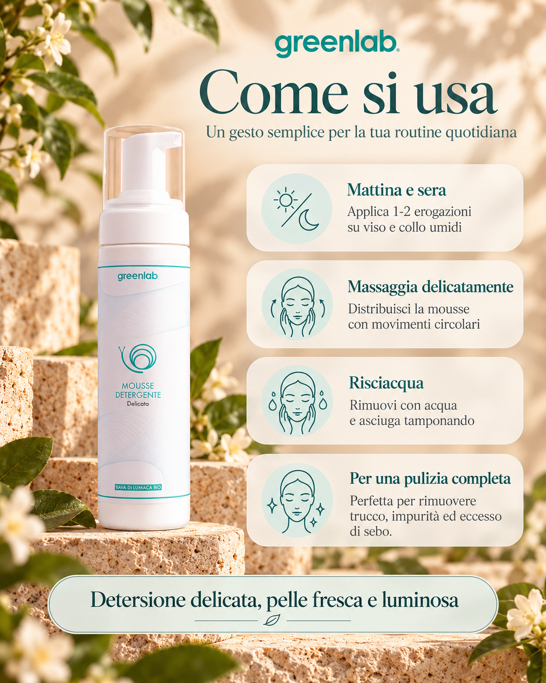Mousse Detergente Viso e Collo - Per una pelle pulita, fresca e luminosa