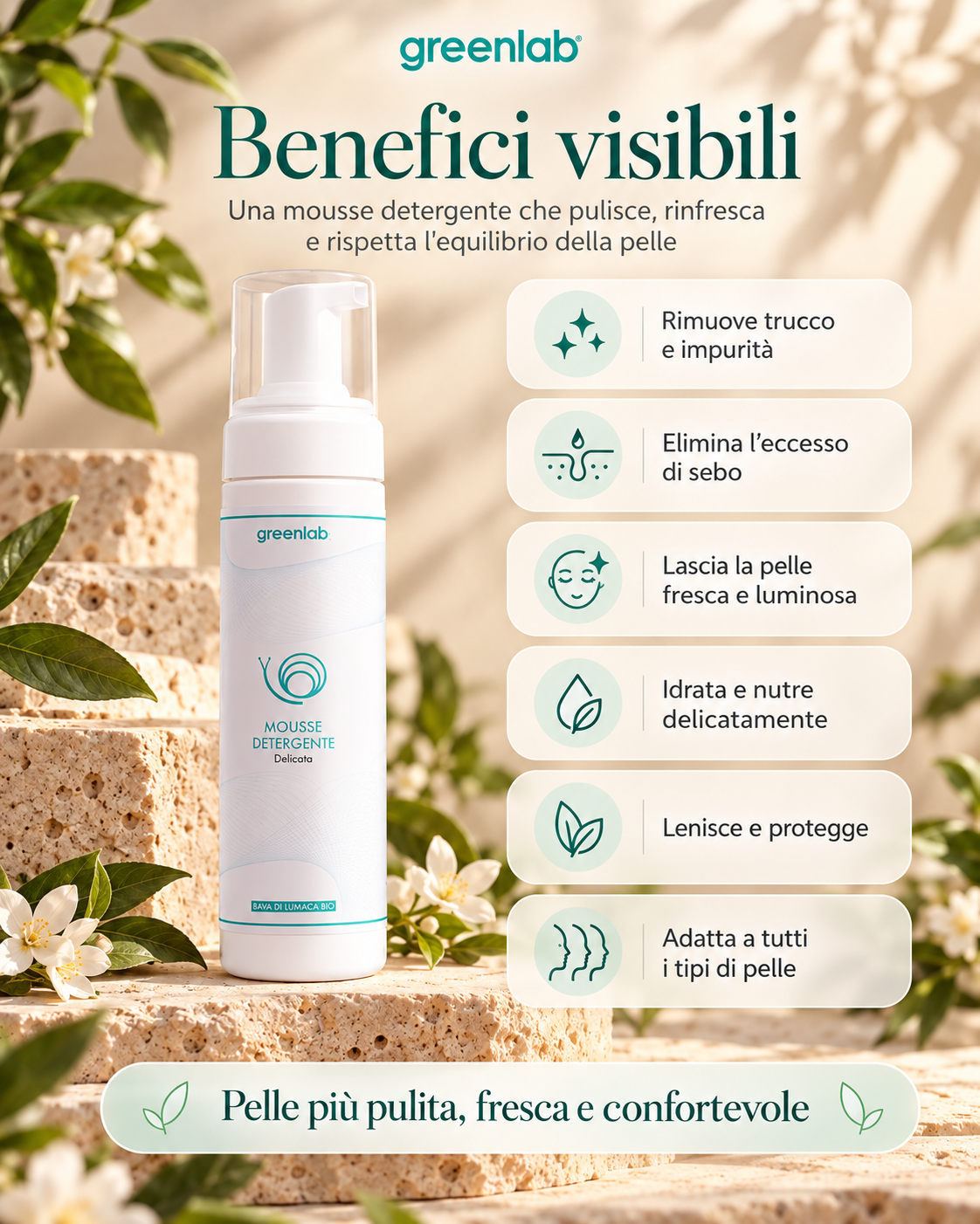 Mousse Detergente Viso e Collo - Per una pelle pulita, fresca e luminosa