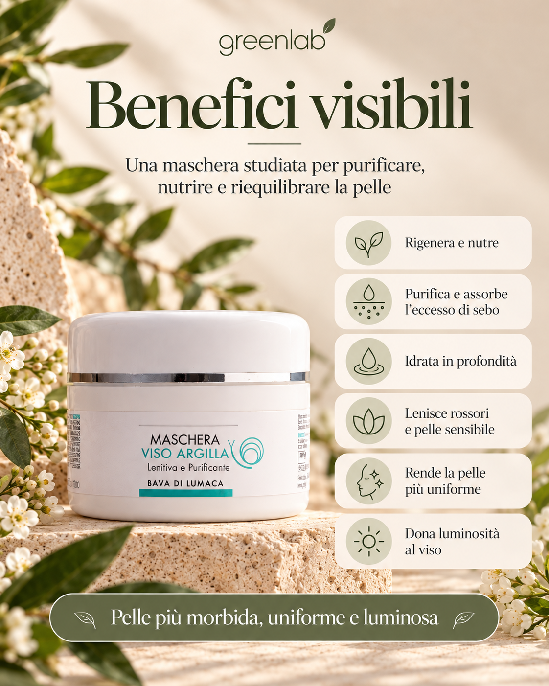 Maschera Viso Rigenerante con Bava di Lumaca - Pelle morbida, idratata e luminosa