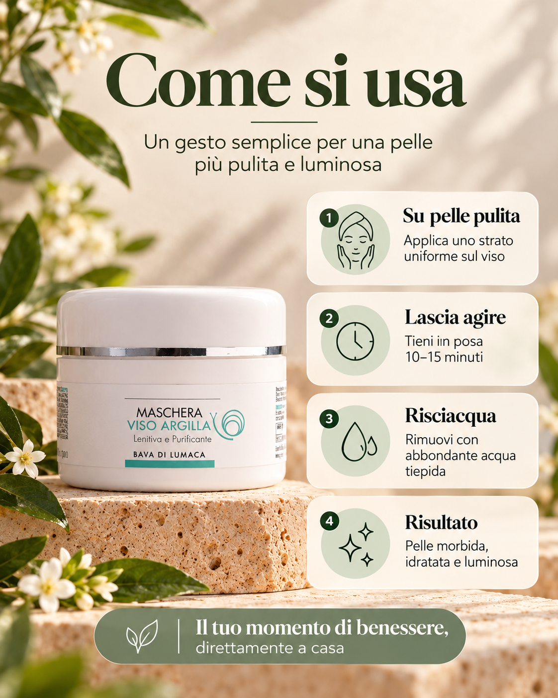 Maschera Viso Rigenerante con Bava di Lumaca - Pelle morbida, idratata e luminosa
