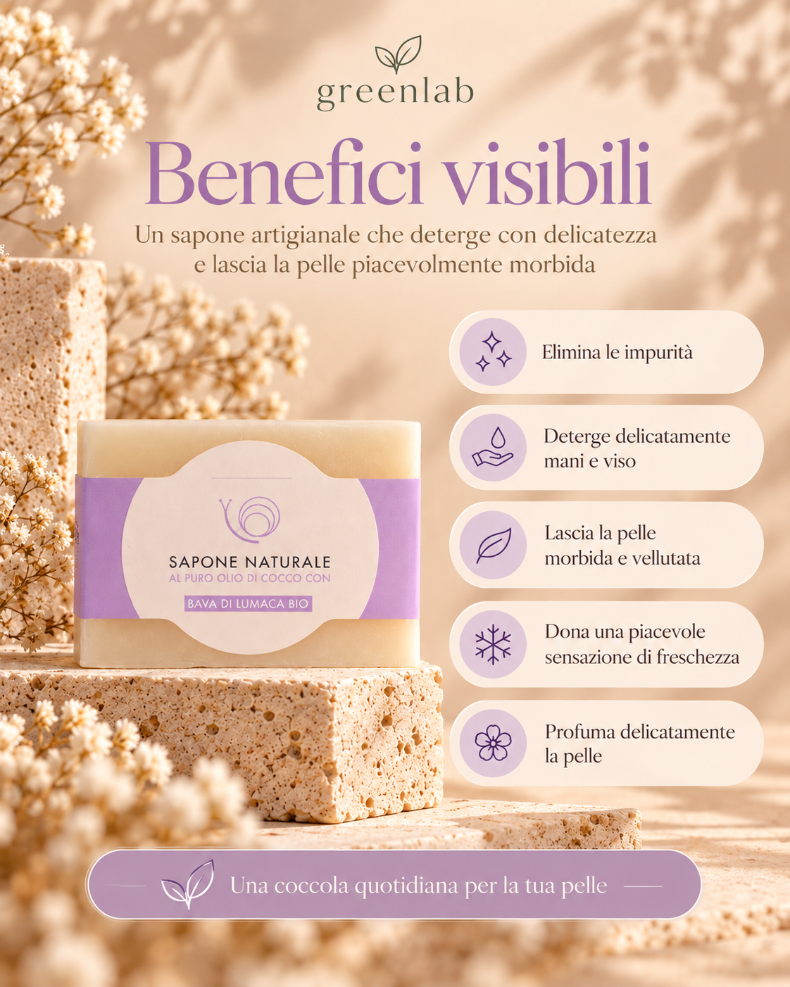 Sapone mani viso Olio di cocco e Bava di lumaca
